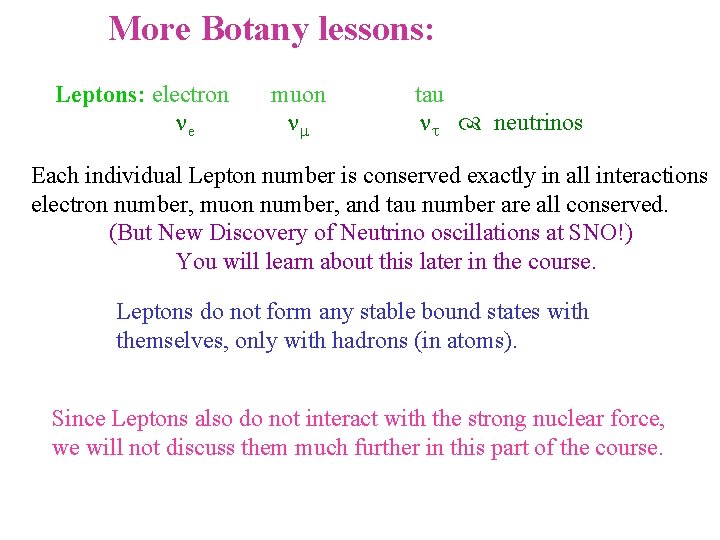 Lepton Examples Quark Soup Elementary Particles circa 1960 p pions