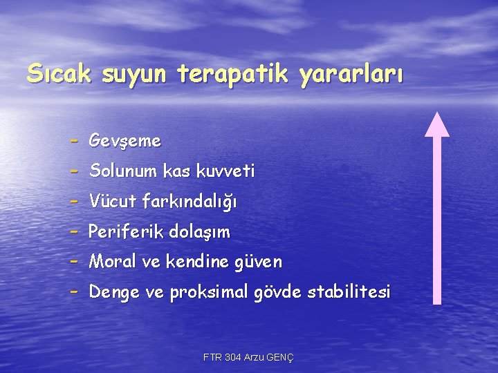 Sıcak suyun terapatik yararları - Gevşeme Solunum kas kuvveti Vücut farkındalığı Periferik dolaşım Moral Sıcak suyun terapatik yararları - Gevşeme Solunum kas kuvveti Vücut farkındalığı Periferik dolaşım Moral