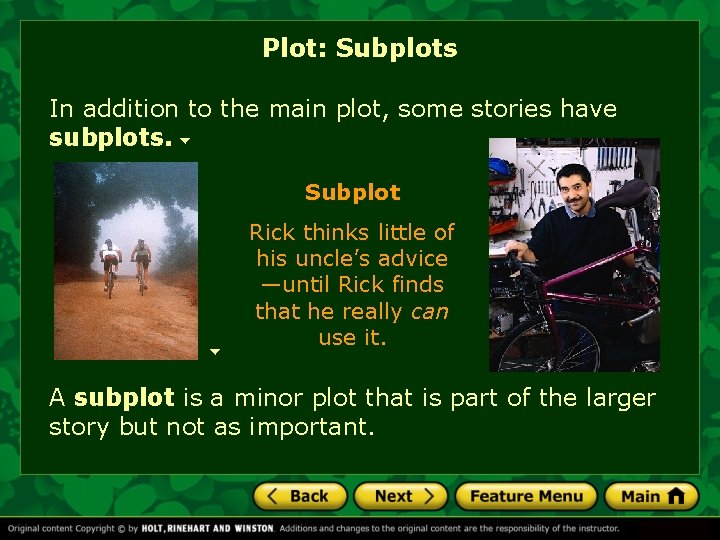 Plot: Subplots In addition to the main plot, some stories have subplots. Main plot