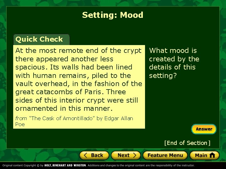 Setting: Mood Quick Check At the most remote end of the crypt there appeared