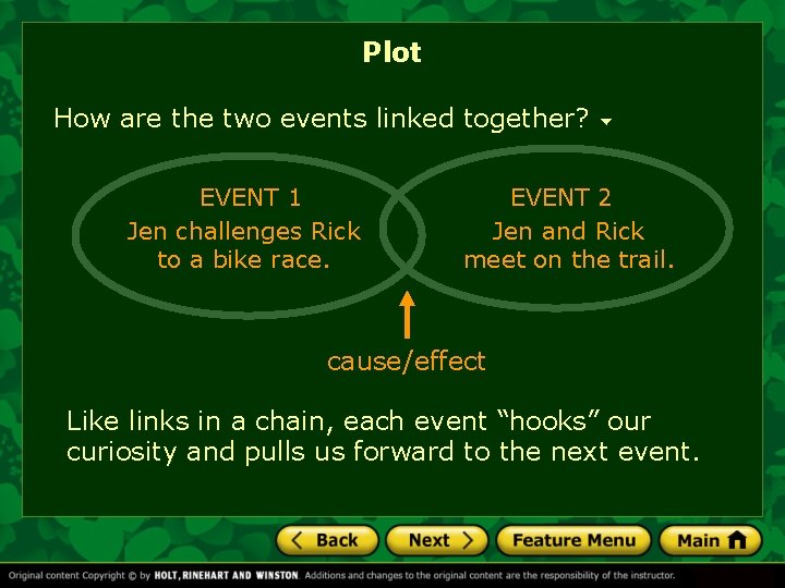 Plot How are the two events linked together? EVENT 1 Jen challenges Rick to