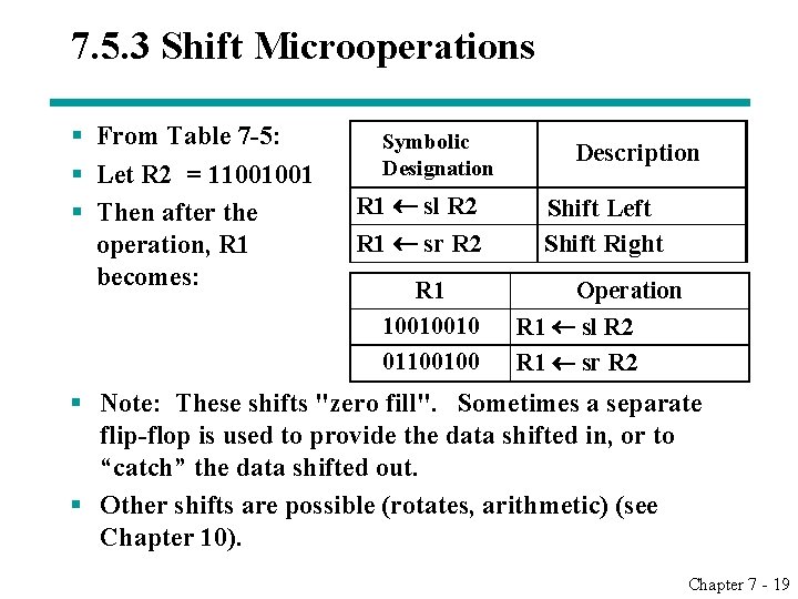 7. 5. 3 Shift Microoperations § From Table 7 -5: § Let R 2 7. 5. 3 Shift Microoperations § From Table 7 -5: § Let R 2