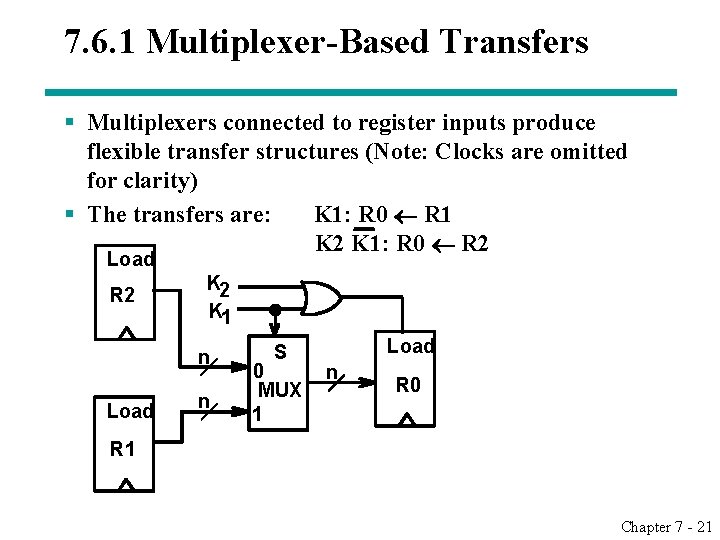 7. 6. 1 Multiplexer-Based Transfers § Multiplexers connected to register inputs produce flexible transfer 7. 6. 1 Multiplexer-Based Transfers § Multiplexers connected to register inputs produce flexible transfer