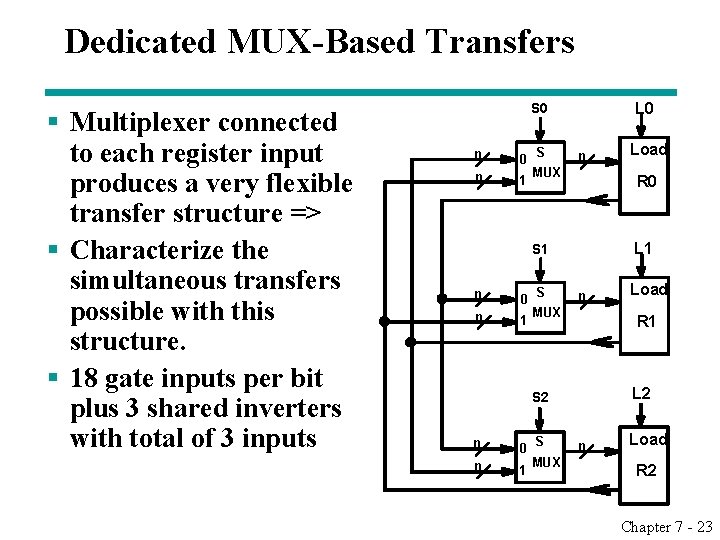 Dedicated MUX-Based Transfers § Multiplexer connected to each register input produces a very flexible Dedicated MUX-Based Transfers § Multiplexer connected to each register input produces a very flexible