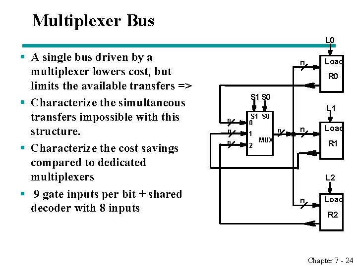 Multiplexer Bus L 0 § A single bus driven by a multiplexer lowers cost, Multiplexer Bus L 0 § A single bus driven by a multiplexer lowers cost,