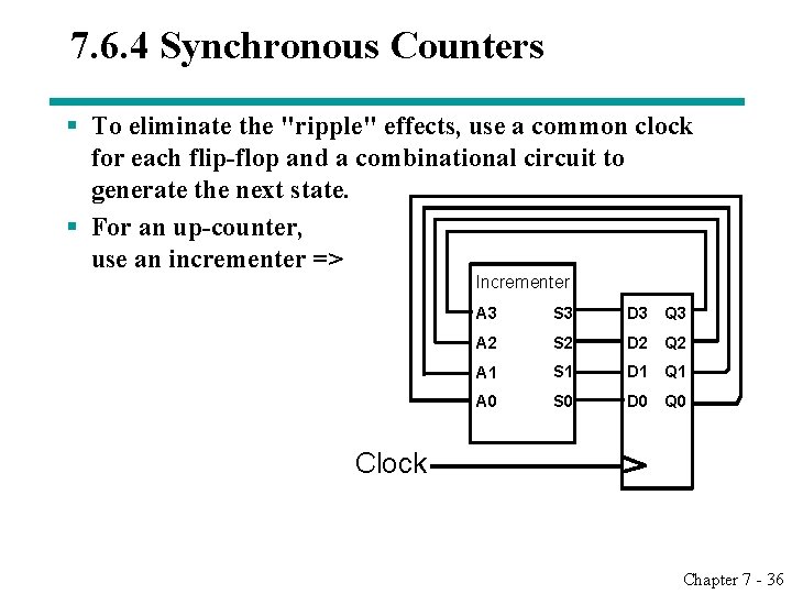 7. 6. 4 Synchronous Counters § To eliminate the "ripple" effects, use a common 7. 6. 4 Synchronous Counters § To eliminate the "ripple" effects, use a common