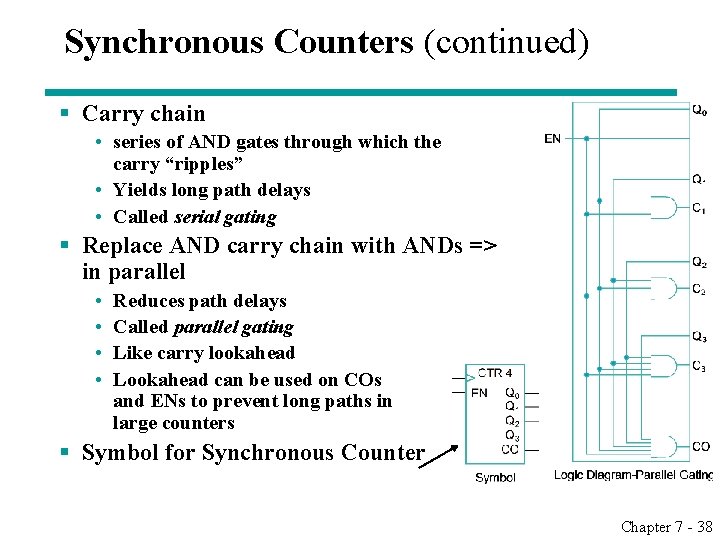 Synchronous Counters (continued) § Carry chain • series of AND gates through which the Synchronous Counters (continued) § Carry chain • series of AND gates through which the