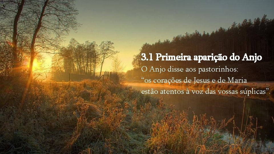 3. 1 Primeira aparição do Anjo O Anjo disse aos pastorinhos: “os corações de 3. 1 Primeira aparição do Anjo O Anjo disse aos pastorinhos: “os corações de