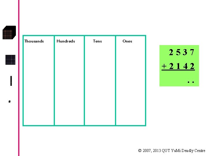 Thousands Hundreds Tens Ones 2537 +2142. . © 2007, 2013 QUT Yu. Mi Deadly