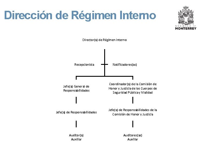 Dirección de Régimen Interno Director(a) de Régimen Interno Recepcionista Notificadores(as) Jefe(a) General de Responsabilidades