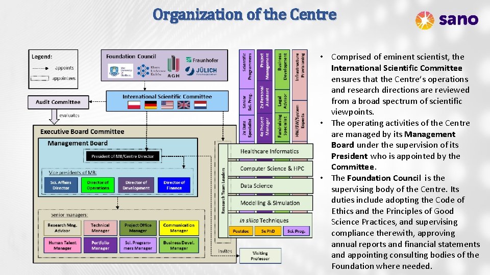 Organization of the Centre • Comprised of eminent scientist, the International Scientific Committee ensures