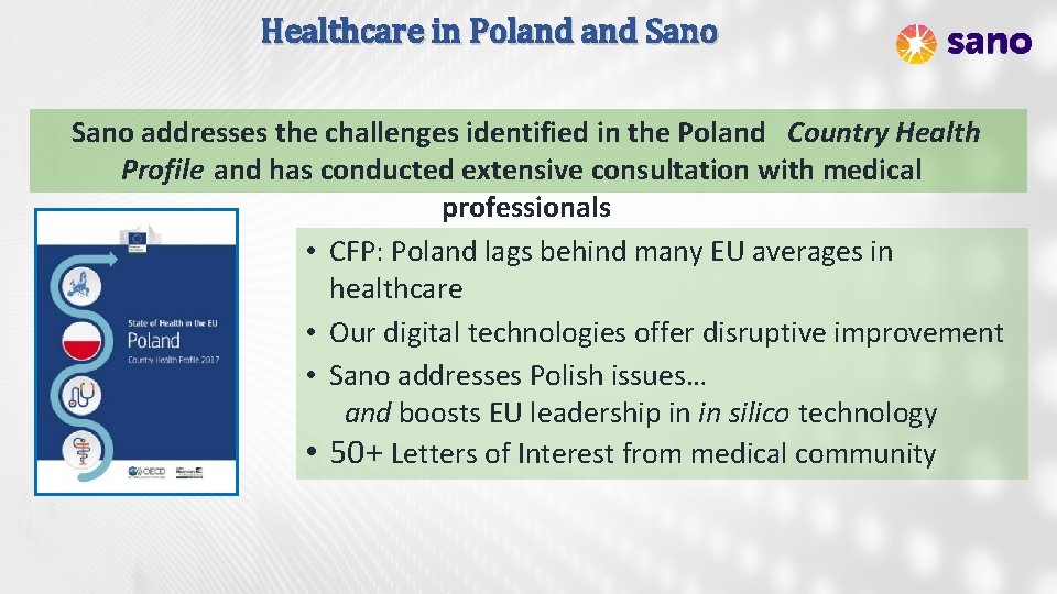 Healthcare in Poland Sano addresses the challenges identified in the Poland Country Health Profile