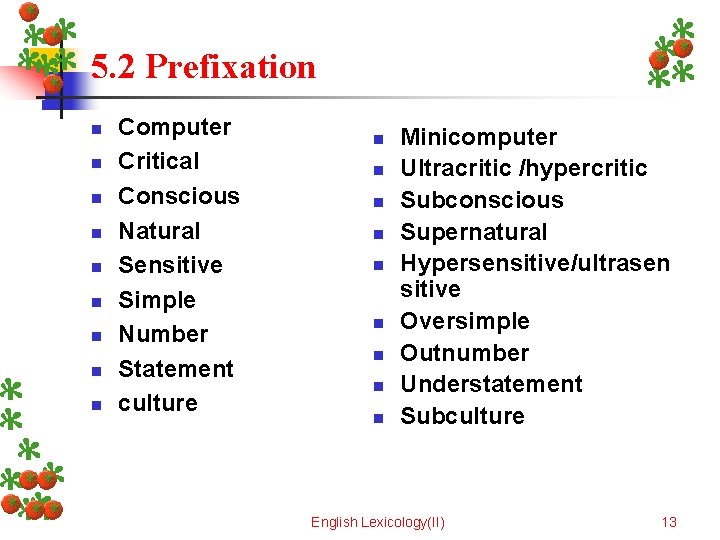 5. 2 Prefixation n n n n Computer Critical Conscious Natural Sensitive Simple Number