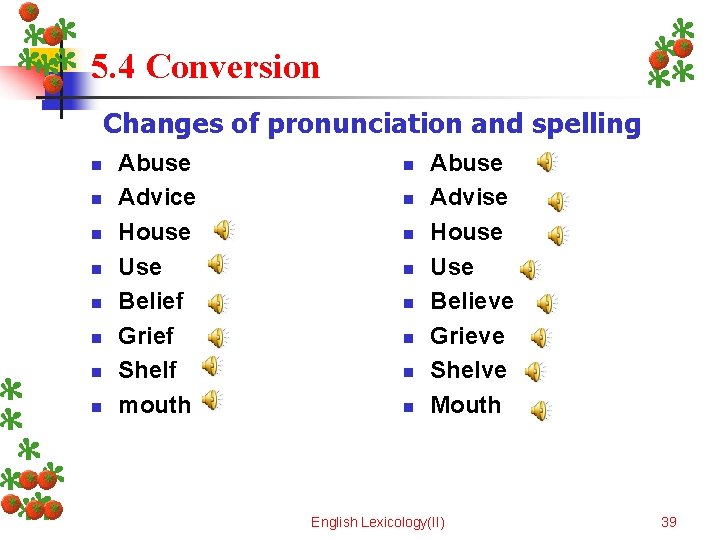 5. 4 Conversion Changes of pronunciation and spelling n n n n Abuse Advice