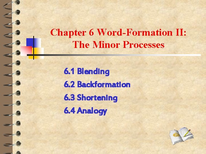 Chapter 6 Word-Formation II: The Minor Processes 6. 1 Blending 6. 2 Backformation 6.