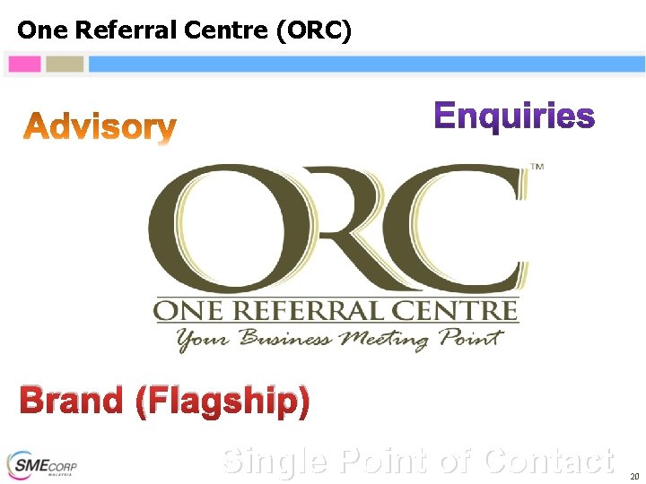 One Referral Centre (ORC) Brand (Flagship) Single Point of Contact 20 One Referral Centre (ORC) Brand (Flagship) Single Point of Contact 20