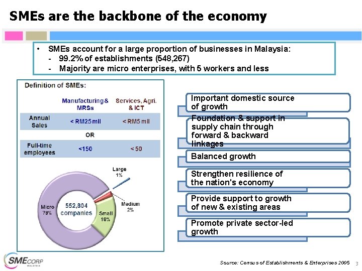 SMEs are the backbone of the economy • SMEs account for a large proportion SMEs are the backbone of the economy • SMEs account for a large proportion
