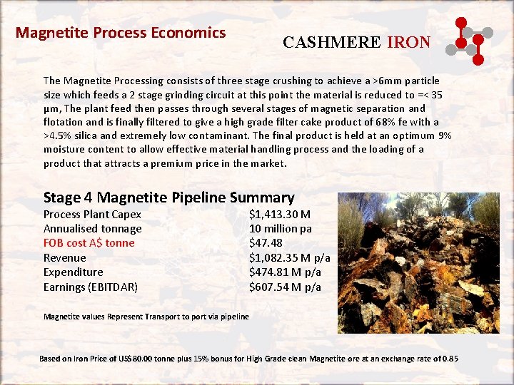 Magnetite Process Economics CASHMERE IRON The Magnetite Processing consists of three stage crushing to Magnetite Process Economics CASHMERE IRON The Magnetite Processing consists of three stage crushing to