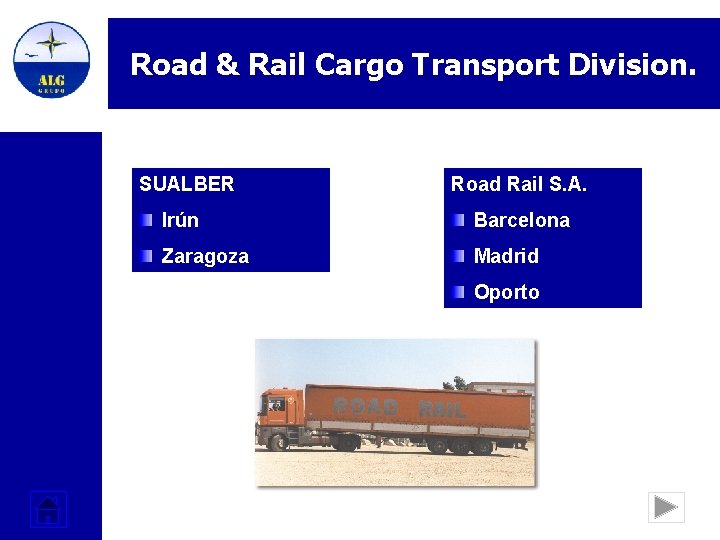 Road & Rail Cargo Transport Division. SUALBER Road Rail S. A. Irún Barcelona Zaragoza