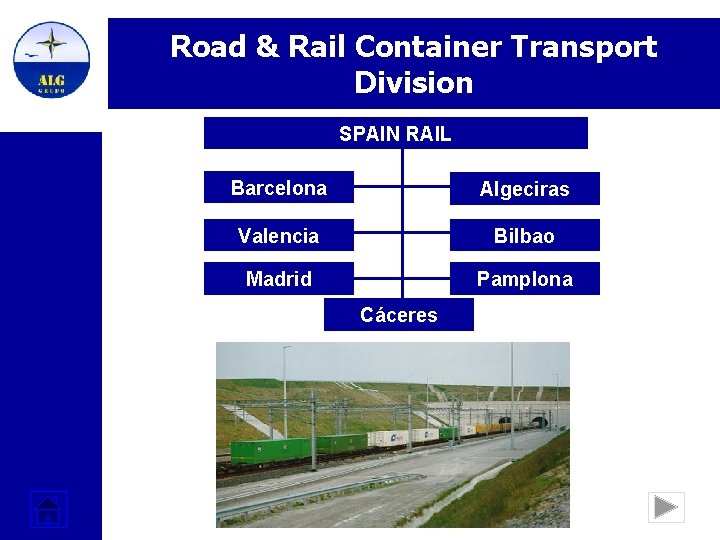 Road & Rail Container Transport Division SPAIN RAIL Barcelona Algeciras Valencia Bilbao Madrid Pamplona