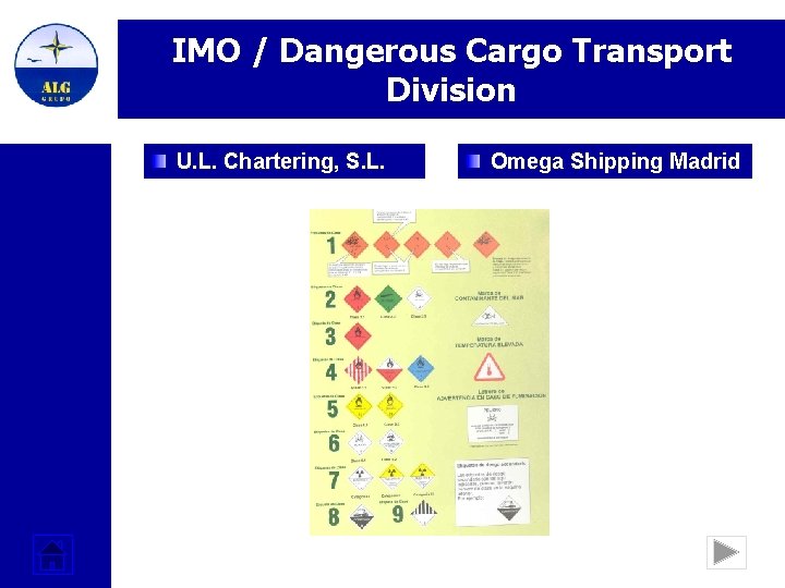 IMO / Dangerous Cargo Transport Division U. L. Chartering, S. L. Omega Shipping Madrid