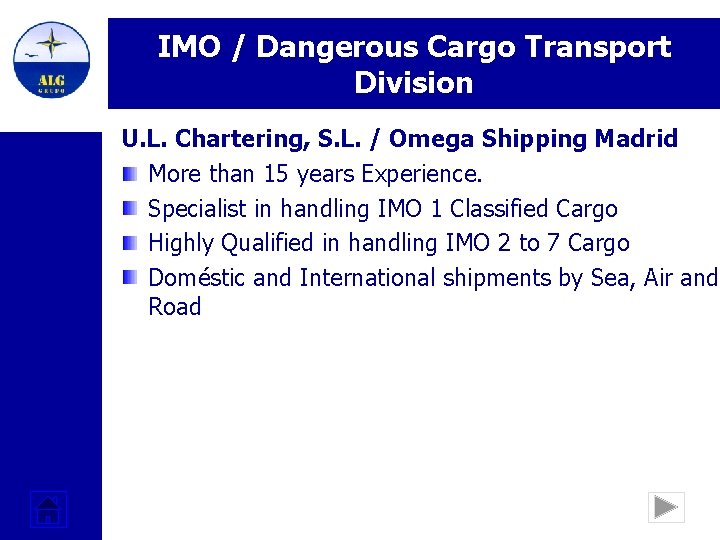 IMO / Dangerous Cargo Transport Division U. L. Chartering, S. L. / Omega Shipping