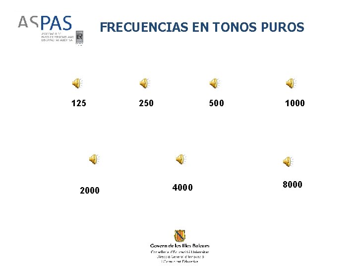 FRECUENCIAS EN TONOS PUROS 125 2000 250 500 4000 1000 8000 