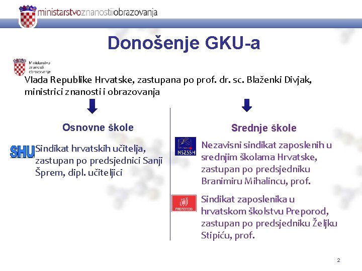 Donošenje GKU-a Vlada Republike Hrvatske, Hrvatske zastupana po prof. dr. sc. Blaženki Divjak, ministrici