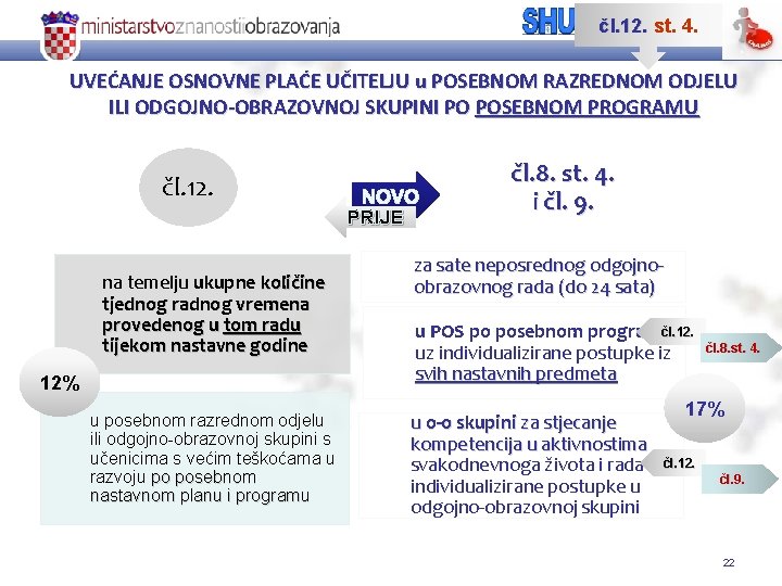 čl. 12. st. 4. UVEĆANJE OSNOVNE PLAĆE UČITELJU u POSEBNOM RAZREDNOM ODJELU ILI ODGOJNO-OBRAZOVNOJ