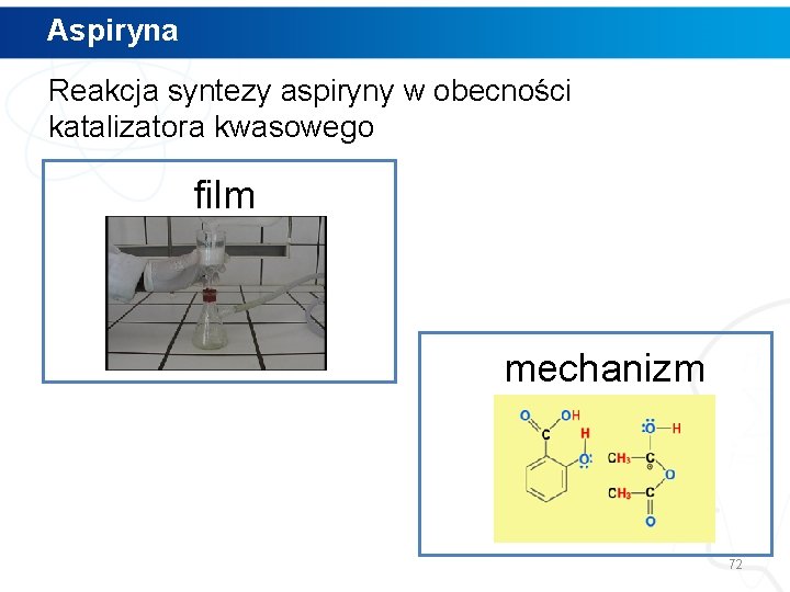 Aspiryna Reakcja syntezy aspiryny w obecności katalizatora kwasowego film mechanizm 72 