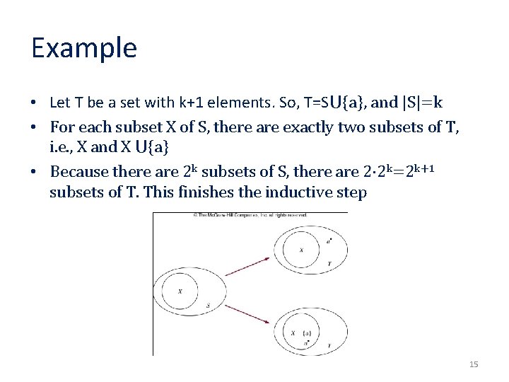 Example • Let T be a set with k+1 elements. So, T=S⋃{a}, and |S|=k