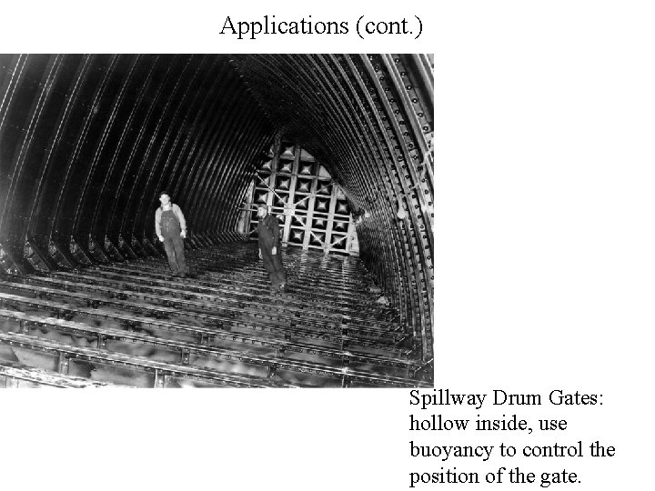 Applications (cont. ) Spillway Drum Gates: hollow inside, use buoyancy to control the position