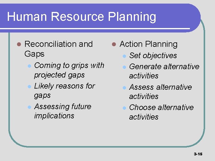 Human Resource Planning l Reconciliation and Gaps l l l Coming to grips with