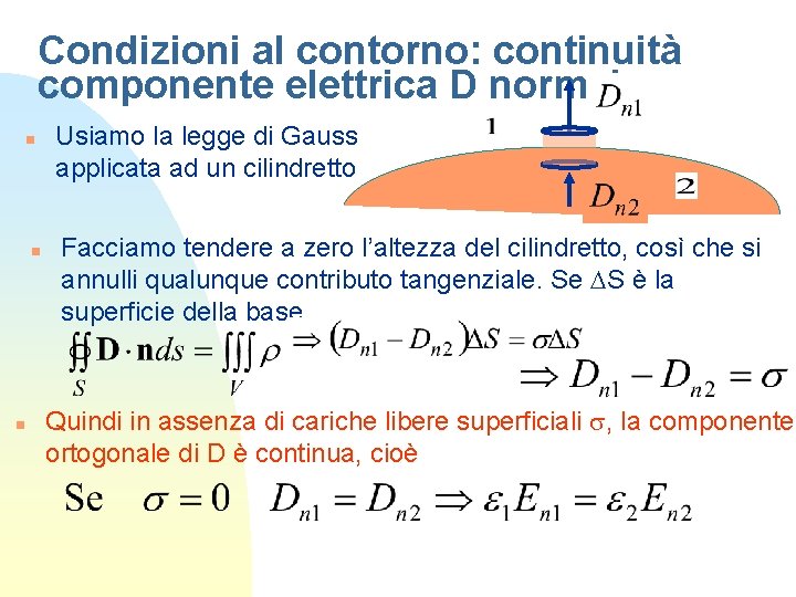 Condizioni al contorno: continuità componente elettrica D normale n n n Usiamo la legge