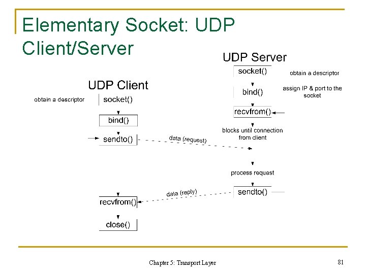 Elementary Socket: UDP Client/Server Chapter 5: Transport Layer 81 