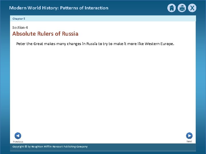 Modern World History: Patterns of Interaction Chapter 5 Section-4 Absolute Rulers of Russia Peter