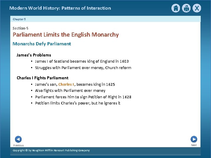 Modern World History: Patterns of Interaction Chapter 5 Section-5 Parliament Limits the English Monarchy