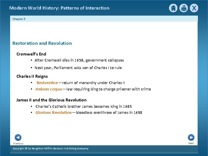 Modern World History: Patterns of Interaction Chapter 5 3 Restoration and Revolution Cromwell’s End