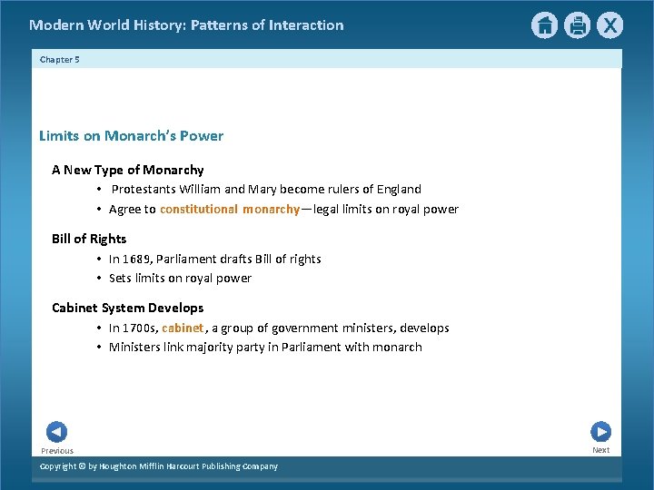 Modern World History: Patterns of Interaction Chapter 5 3 Limits on Monarch’s Power A