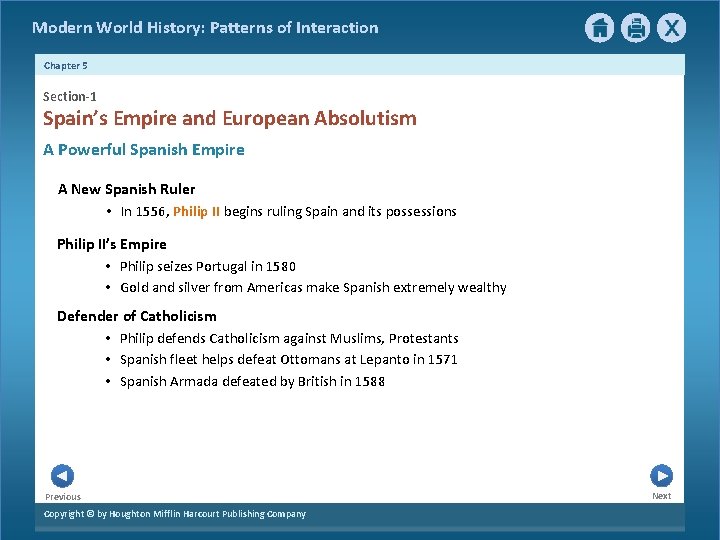 Modern World History: Patterns of Interaction Chapter 5 Section-1 Spain’s Empire and European Absolutism