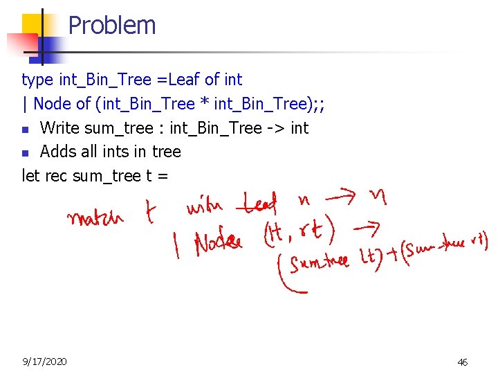 Problem type int_Bin_Tree =Leaf of int | Node of (int_Bin_Tree * int_Bin_Tree); ; n