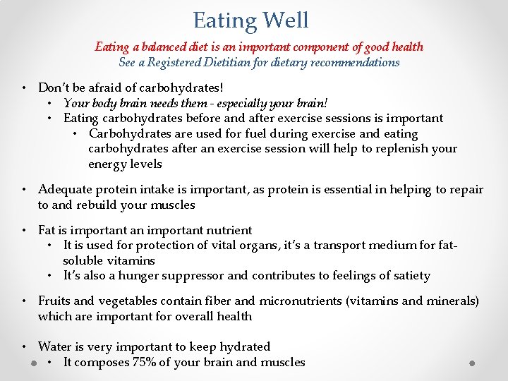 Eating Well Eating a balanced diet is an important component of good health See