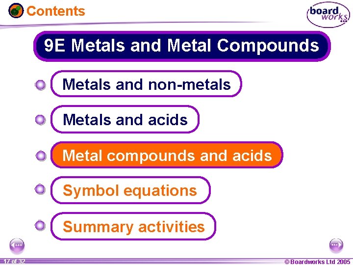 Contents 9 E Metals and Metal Compounds Metals and non-metals Metals and acids Metal