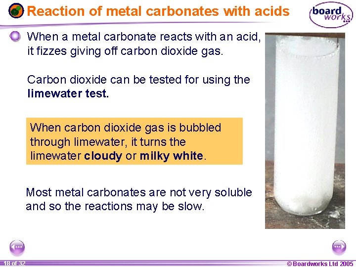 Reaction of metal carbonates with acids When a metal carbonate reacts with an acid,