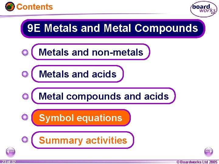 Contents 9 E Metals and Metal Compounds Metals and non-metals Metals and acids Metal