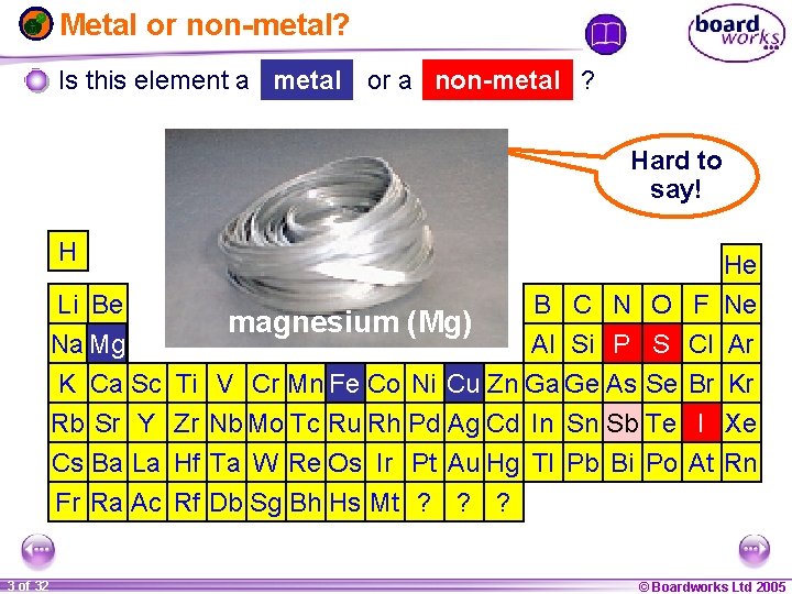 Metal or non-metal? Is this element a metal or a non-metal ? Hard to