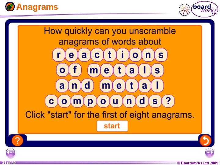 Anagrams 1 31 ofof 20 32 © Boardworks Ltd 2005 2004 