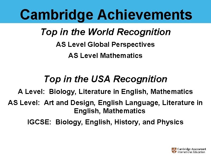 Cambridge Achievements Top in the World Recognition AS Level Global Perspectives AS Level Mathematics