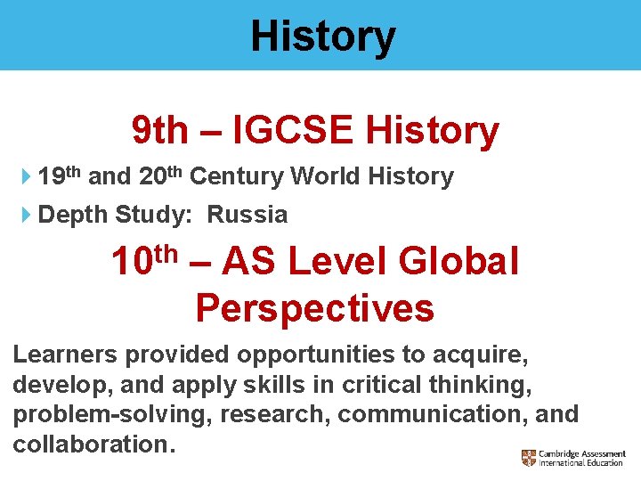 History 9 th – IGCSE History 419 th and 20 th Century World History