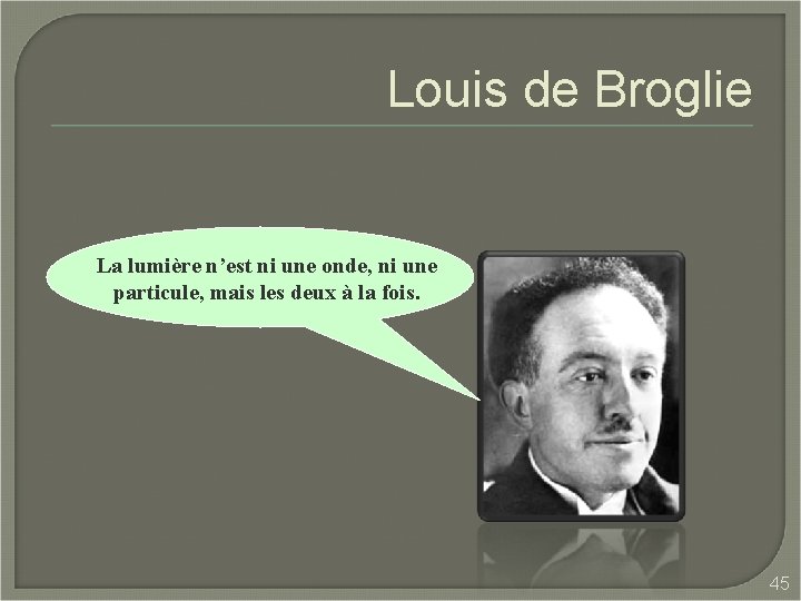 Louis de Broglie La lumière n’est ni une onde, ni une particule, mais les